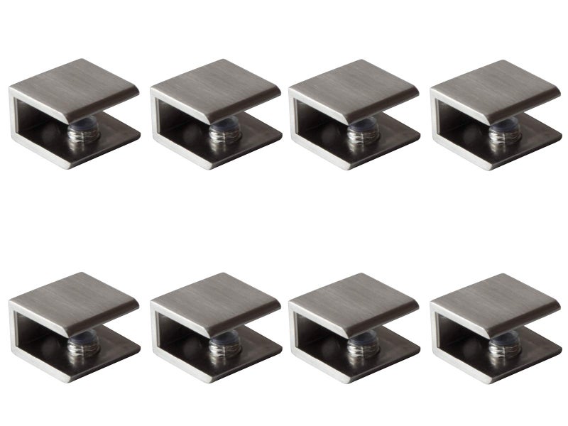 Rmdusk Glass Shelf Brackets Shelf Clips Metal Clamps Brushed Nickel Square Shape Wall Mounted Adjustable 8-12mm for Acrylic Wood (Set of 8) - Image 1